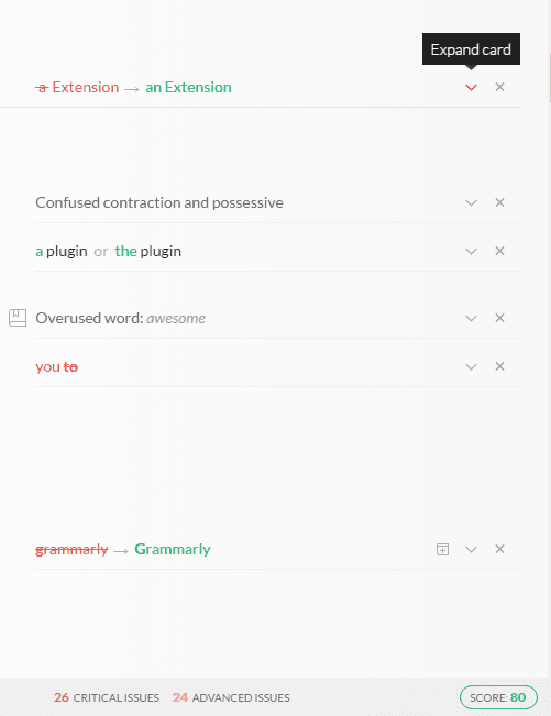 Grammarly suggestion system